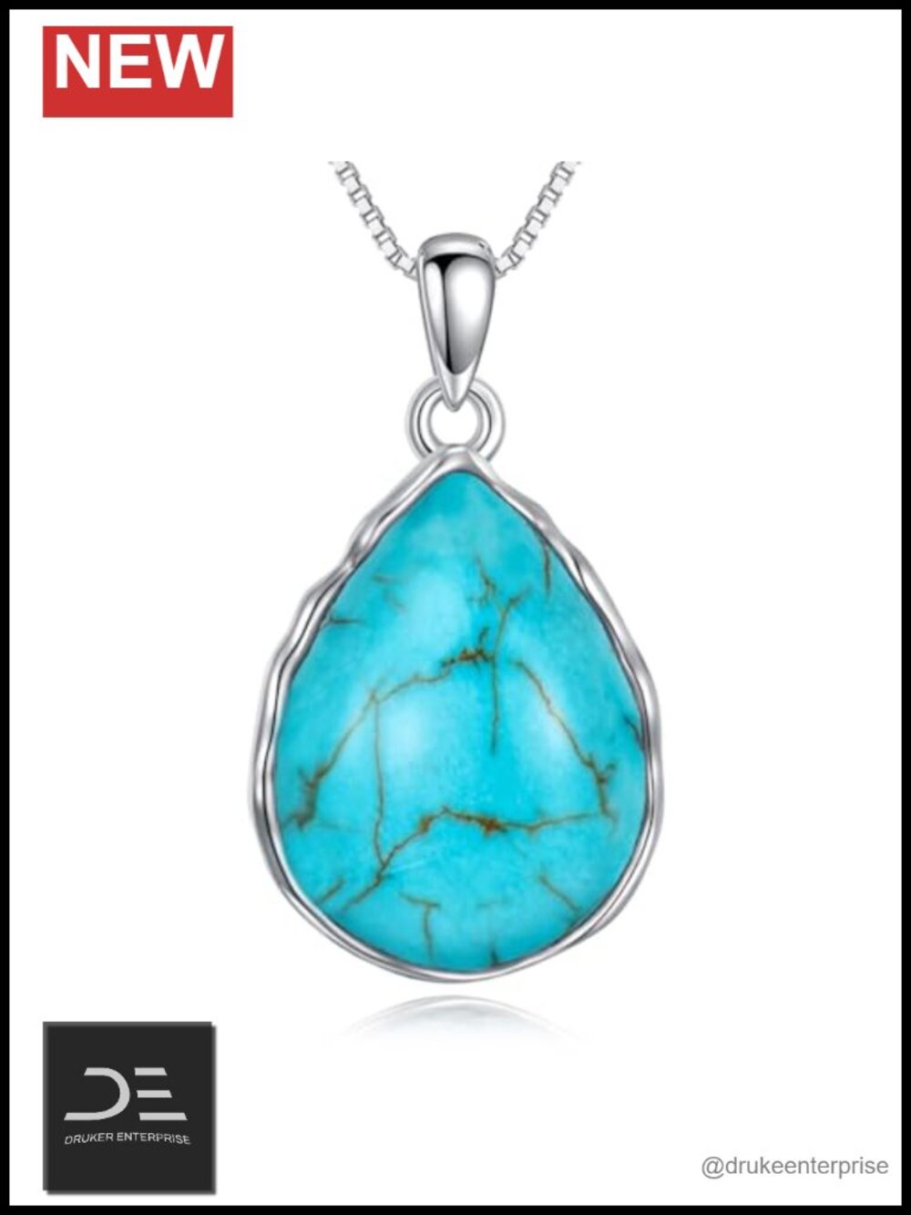 Natural Turquoise Teardrop Pendant Necklace 925 Sterling Silver Boho Jewelry